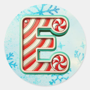 Candy Cane Christmas "E" Sticker, feestelijke stre Ronde Sticker