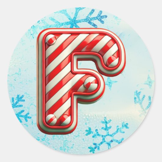 Candy Cane Christmas "F" Sticker, feestelijke stre Ronde Sticker (Voorkant)
