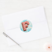 Candy Cane Christmas "F" Sticker, feestelijke stre Ronde Sticker (Envelop)