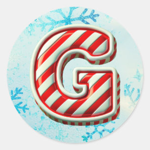 Candy Cane Christmas "G" Sticker, feestelijke stre Ronde Sticker