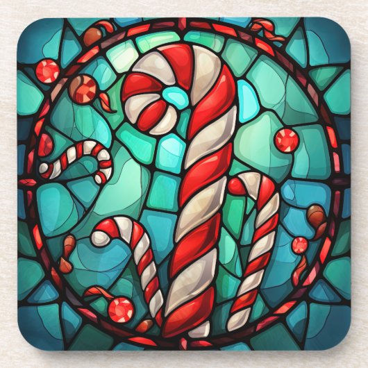 Candy Cane Christmas Glas in lood Bier Onderzetter (Voorkant)