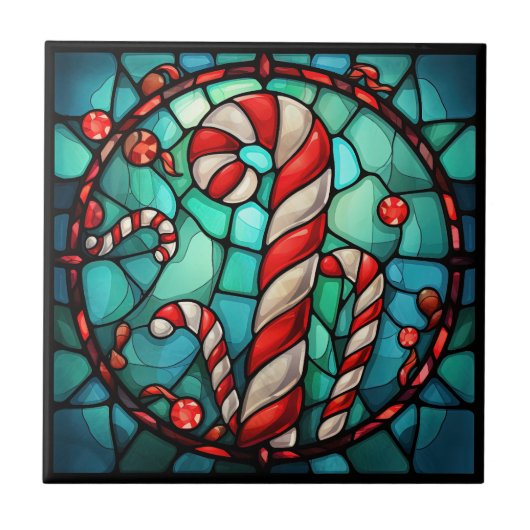 Candy Cane Christmas Glas in lood Tegeltje (Voorkant)