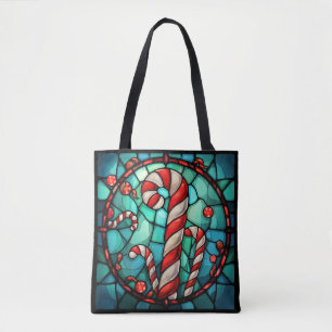 Candy Cane Christmas Glas in lood Tote Bag