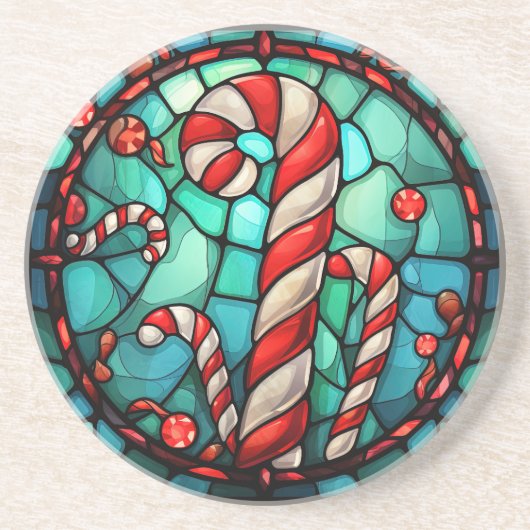 Candy Cane Christmas Glas in lood Zandsteen Onderzetter (Voorkant)