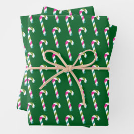 Candy Cane Christmas Green Inpakpapier Vel