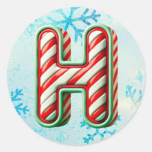 Candy Cane Christmas "H" Sticker, feestelijke stre Ronde Sticker