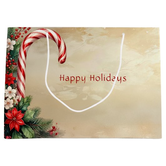 Candy Cane Christmas Holiday Gift Bag Groot Cadeauzakje (Voorkant)