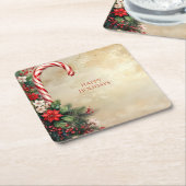 Candy Cane Christmas Holiday Paper Coaster Kartonnen Onderzetters (Schuin)
