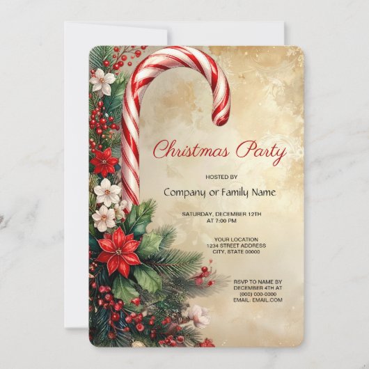 Candy Cane Christmas Holiday Party Invitation Kaart (Voorkant)
