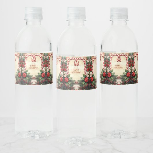 Candy Cane Christmas Holiday Water Bottle Label Waterfles Etiket (Flessen)