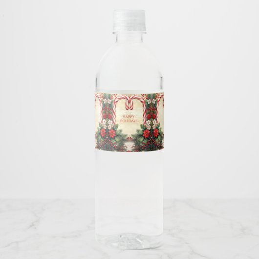 Candy Cane Christmas Holiday Water Bottle Label Waterfles Etiket (Voorkant)