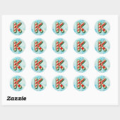 Candy Cane Christmas "K" Sticker, feestelijke stre Ronde Sticker (Vel)