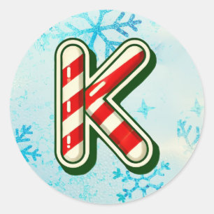 Candy Cane Christmas "K" Sticker, feestelijke stre Ronde Sticker