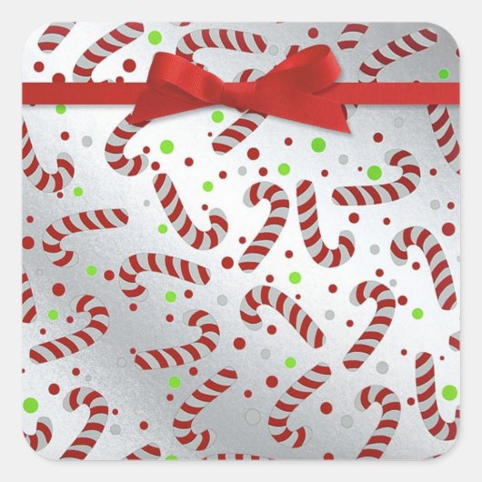 Candy Cane Christmas Kaart Envelope Vierkante Sticker (Voorkant)