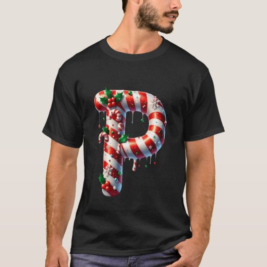 Candy Cane Christmas Letter P T-shirt (Voorkant)