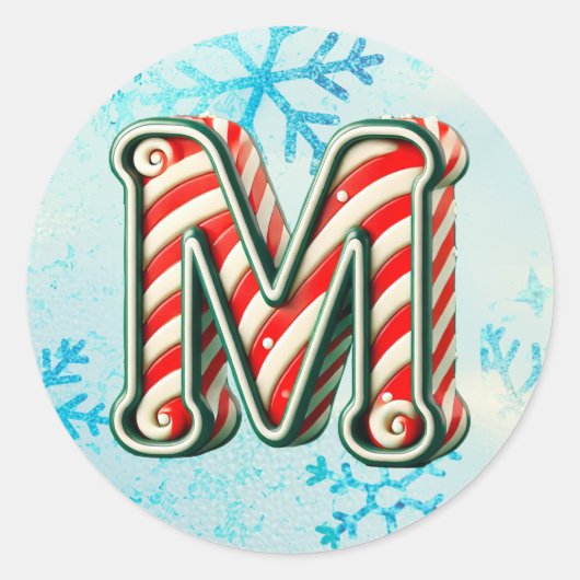 Candy Cane Christmas "M" Sticker, feestelijke stre Ronde Sticker (Voorkant)