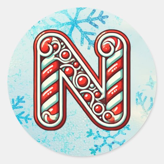 Candy Cane Christmas "N" Sticker, feestelijke stre Ronde Sticker (Voorkant)