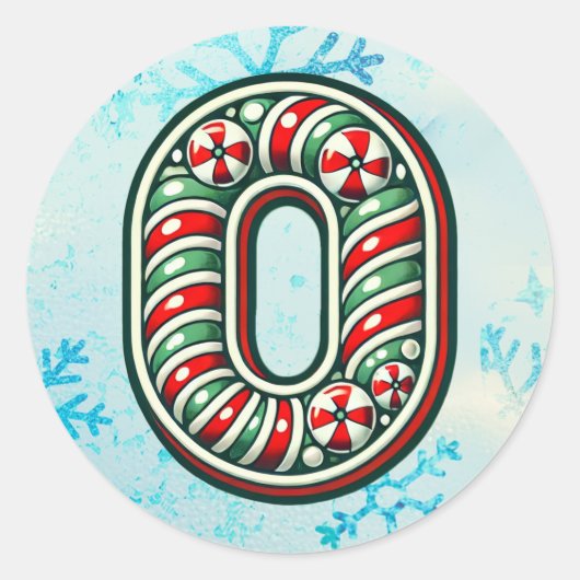 Candy Cane Christmas "O" Sticker, feestelijke stre Ronde Sticker (Voorkant)