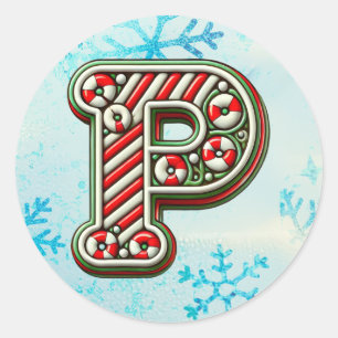 Candy Cane Christmas "P" Sticker, feestelijke stre Ronde Sticker
