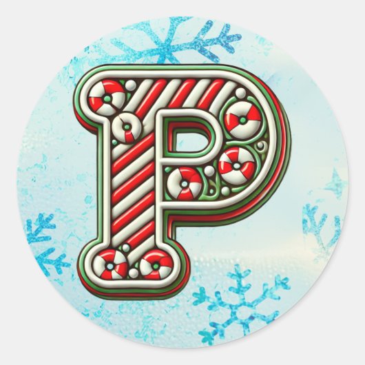 Candy Cane Christmas "P" Sticker, feestelijke stre Ronde Sticker (Voorkant)