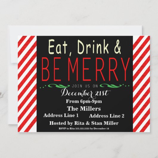 Candy Cane Christmas Party Invitation Sjabloon Kaart (Voorkant)
