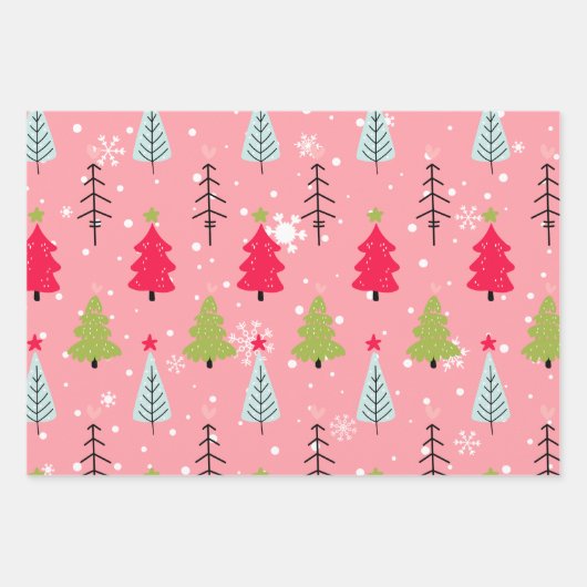 Candy Cane Christmas Pink Tree Doodle Inpakpapier Vel (Voorkant 3)
