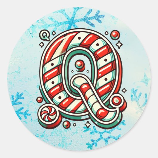 Candy Cane Christmas "Q" Sticker, feestelijke stre Ronde Sticker (Voorkant)
