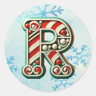 Candy Cane Christmas "R" Sticker, feestelijke stre Ronde Sticker