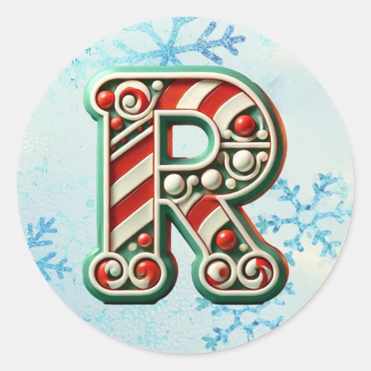 Candy Cane Christmas "R" Sticker, feestelijke stre Ronde Sticker (Voorkant)