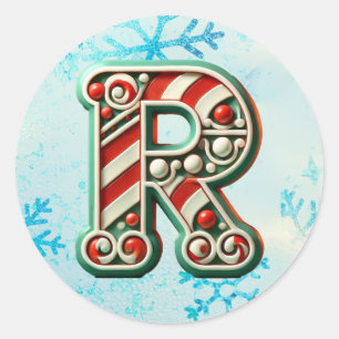Candy Cane Christmas "R" Sticker, feestelijke stre Ronde Sticker