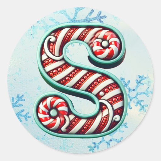 Candy Cane Christmas "S" Sticker, feestelijke stre Ronde Sticker (Voorkant)