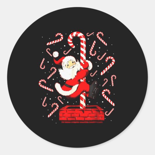 Candy Cane Christmas Santa Funny Lights Xmas Men W Ronde Sticker (Voorkant)
