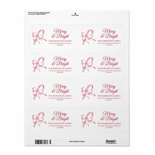 Candy Cane Christmas Shipping Label (Full Sheet)