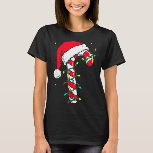 Candy Cane Christmas Shirt Santa Hat Family Matchi (Voorkant)