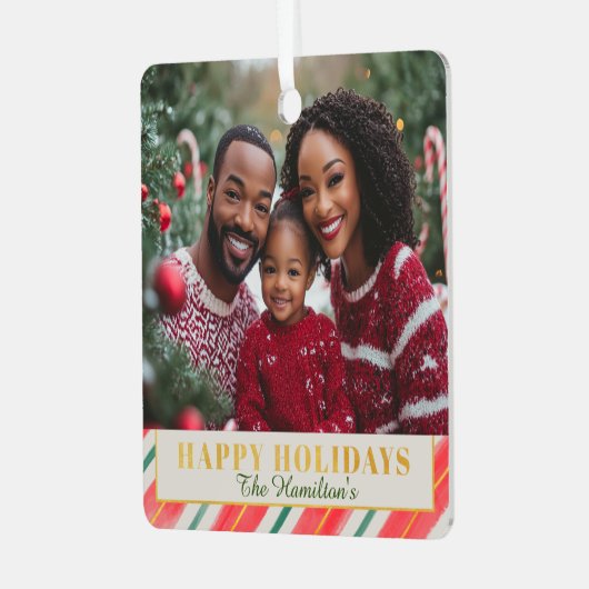 Candy Cane Christmas Square Foto Ornament (Voorkant links)