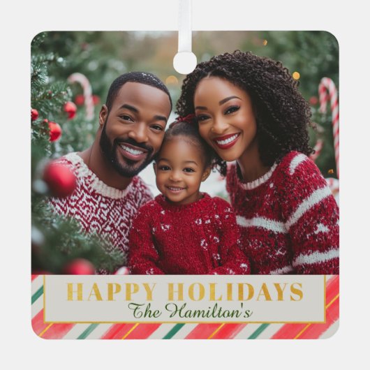 Candy Cane Christmas Square Foto Ornament (Voorkant)