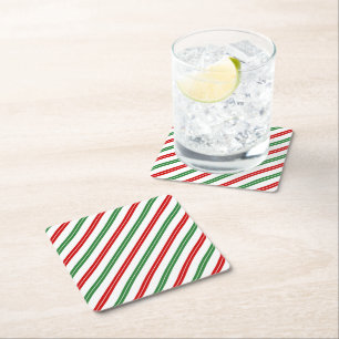 Candy Cane Christmas Stripes Rood Groen Kartonnen Onderzetters