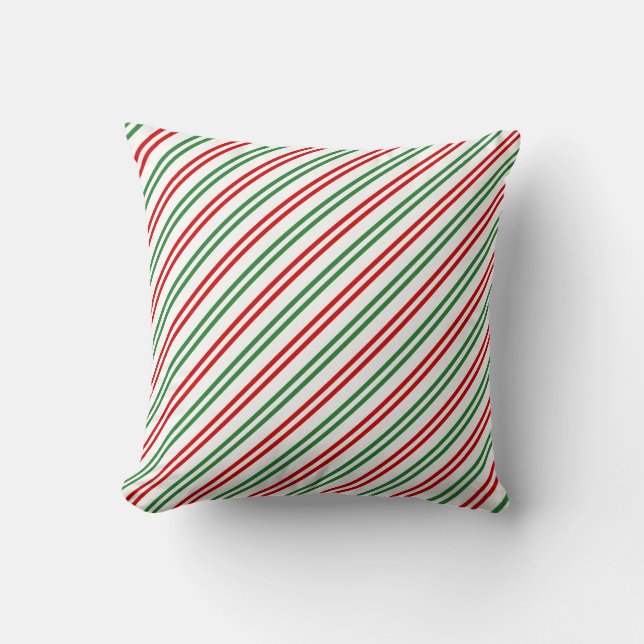 Candy Cane Christmas Stripes Rood Groen Kussen (Voorkant)