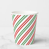 Candy Cane Christmas Stripes Rood Groen Papieren Bekers (Achterkant)