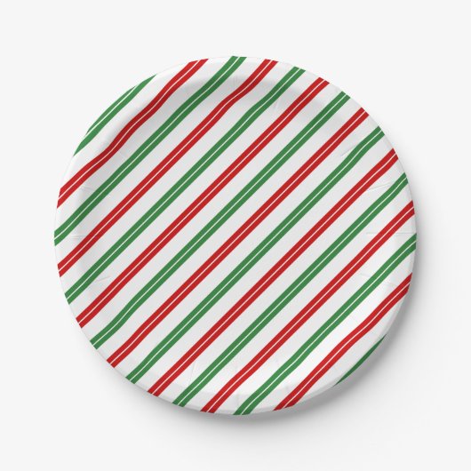 Candy Cane Christmas Stripes Rood Groen Papieren Bordje (Voorkant)