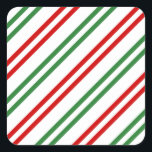 Candy Cane Christmas Stripes Rood Groen Vierkante Sticker<br><div class="desc">Candy Cane Christmas Stripes Rood Groen</div>