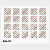 Candy Cane Christmas Stripes Rood Groen Vierkante Sticker (Vel)