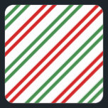 Candy Cane Christmas Stripes Rood Groen Vierkante Sticker<br><div class="desc">Candy Cane Christmas Stripes Rood Groen</div>