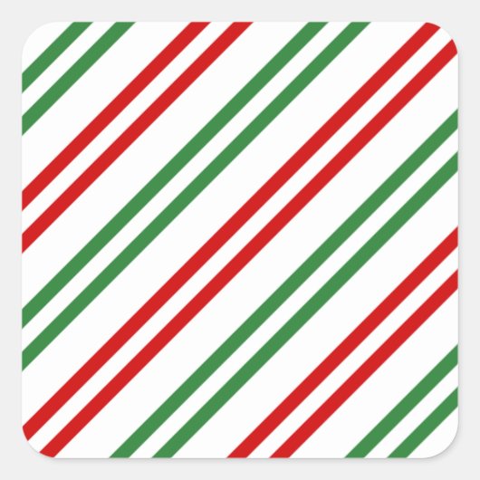 Candy Cane Christmas Stripes Rood Groen Vierkante Sticker (Voorkant)