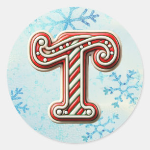 Candy Cane Christmas "T" Sticker, feestelijke stre Ronde Sticker