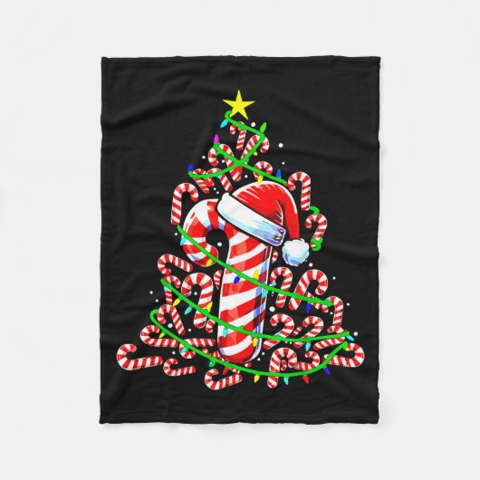 Candy Cane Christmas Tree Lights Santa Fleece Deken (Voorkant)