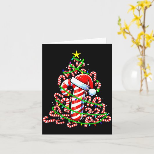 Candy Cane Christmas Tree Lights Santa  Kaart (Gele Bloem)