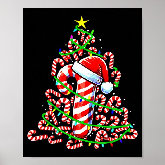 Candy Cane Christmas Tree Lights Santa  Poster (Voorkant)