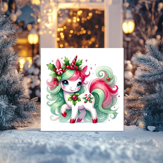 Candy Cane Christmas Unicorn Feestdagenkaart