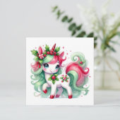 Candy Cane Christmas Unicorn Feestdagenkaart (Staand voorkant)